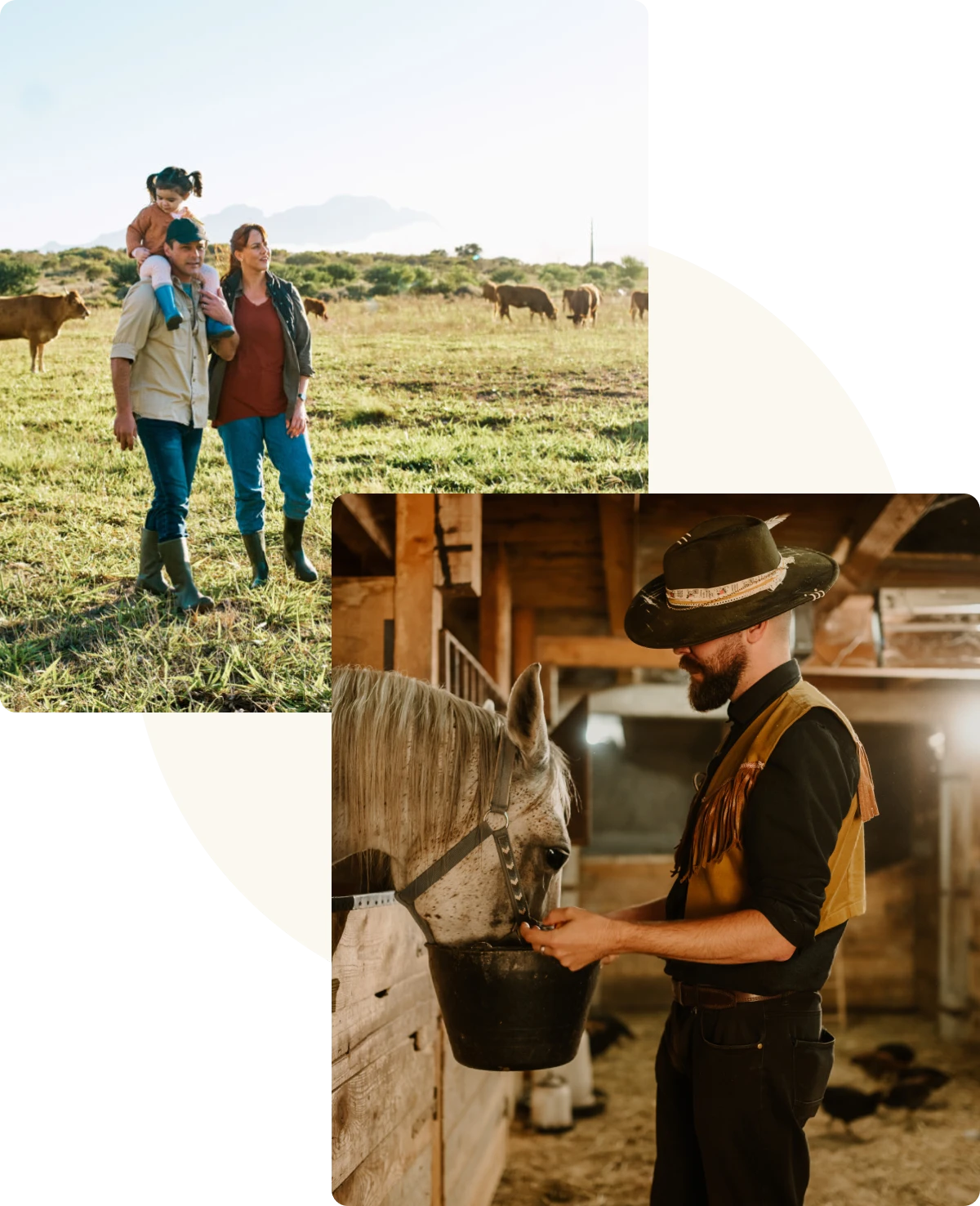 Parents and child on a farm