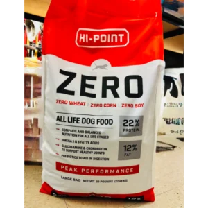 Bag of Hi-Point Zero high-protein dog food for all life stages.