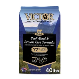 40-pound bag of Victor Beef Meal & Brown Rice Formula dog food.