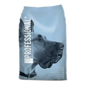 Bag of Professional dog food with a black dog image.