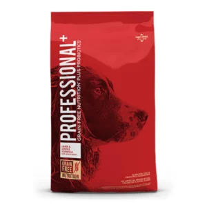 Red bag of Professional+ dog food with a dog silhouette.
