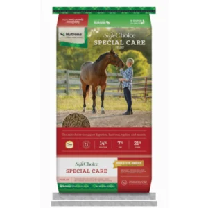 A bag of Nutrena ProElite Special Care horse feed for horses with special dietary needs.