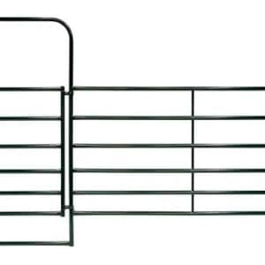 Metal gate with horizontal bars and a simple latch.