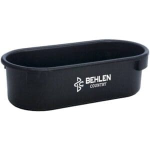 A black oval-shaped Behrlen Experts branded container or holder.