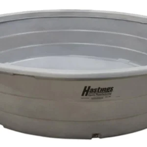 A white plastic livestock water trough with the Huntney brand label.