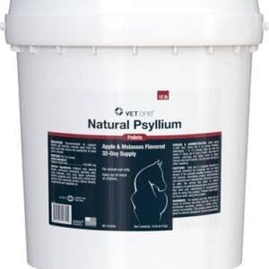 A large white bucket labeled Natural Psyllium dietary fiber supplement.